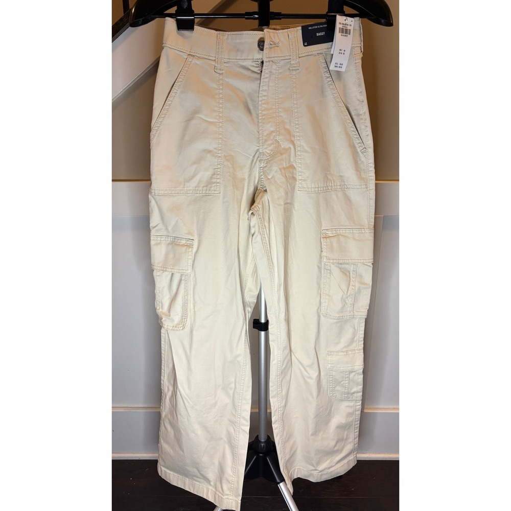 Hollister Ultra High-Rise Baggy Cargo Pants Cream Tan W27 4S 356-360-0358-178